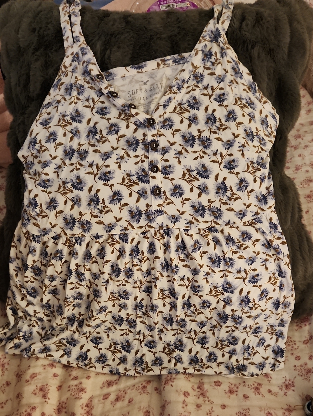 American Eagle Outfitters White Floral Button-Front Camisole